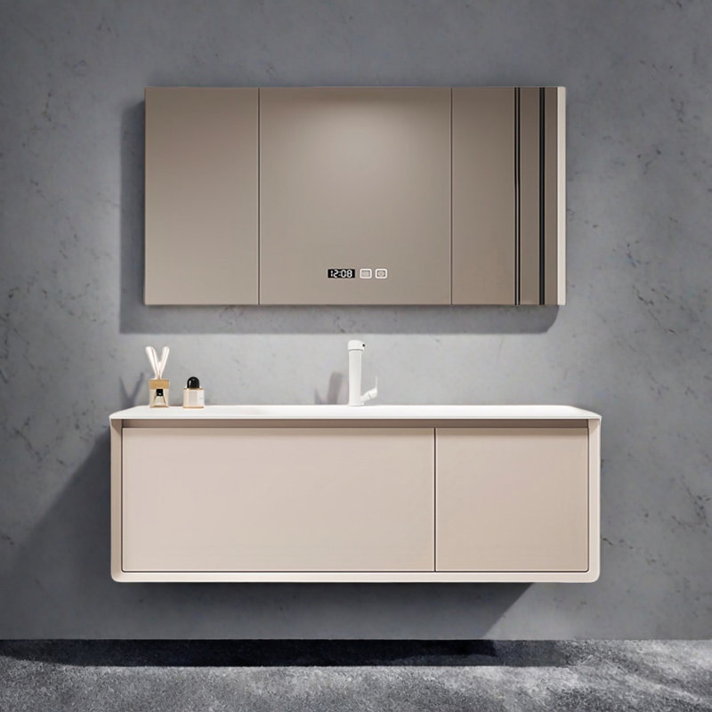 Simple cream style bathroom cabinet, 19.68" H x 51.18" W x 21.65" D