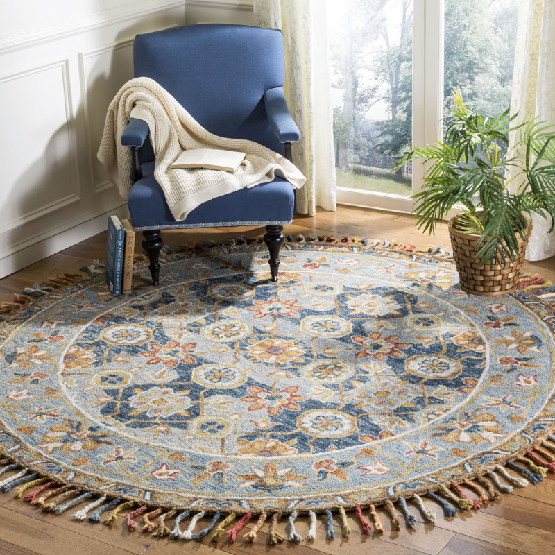 Tapis géométrique en laine touffeté à la main Carman, Rond 7 pi