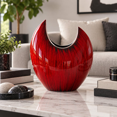 3627 Acentuada Fat Pointed Red Glaze Vase