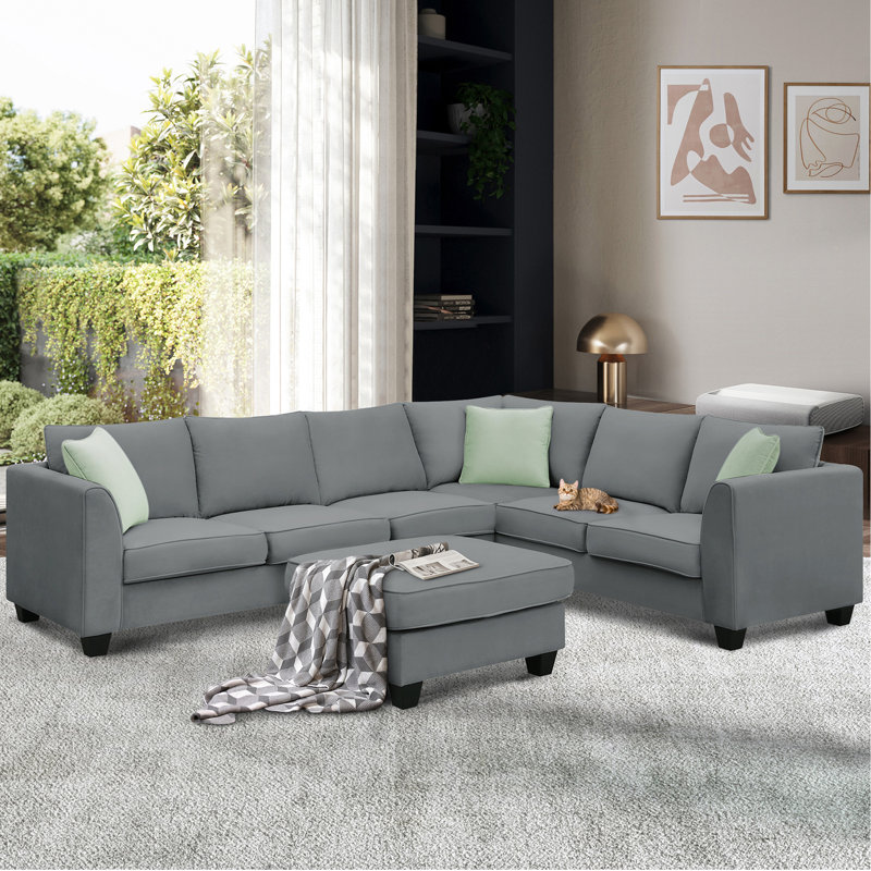 Canapé modulaire Anissia l 112 po x P 87 po, canapé modulaire 7 places avec repose-pieds, canapé en L avec 3 coussins