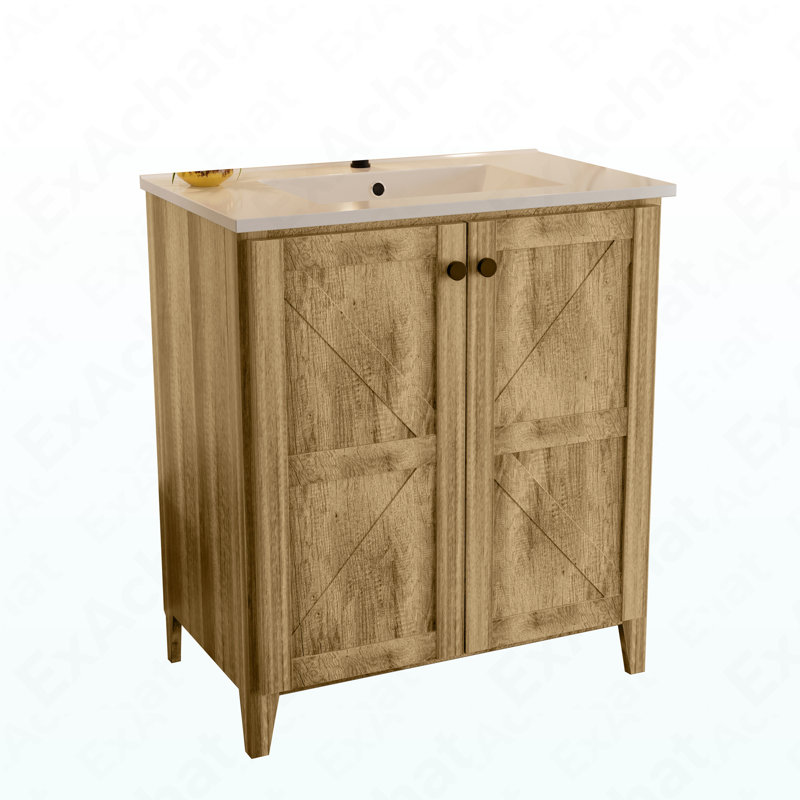 Armoire de plancher pliante 30 po gris antique avec évier en céramique - Installation brevetée en 1 minute, peu encombrante et facile à assembler, style américain