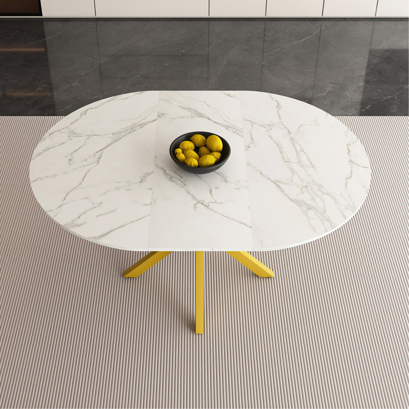 Table de salle à manger moderne et simple avec pales extensibles, base en acier au carbone, robuste et durable