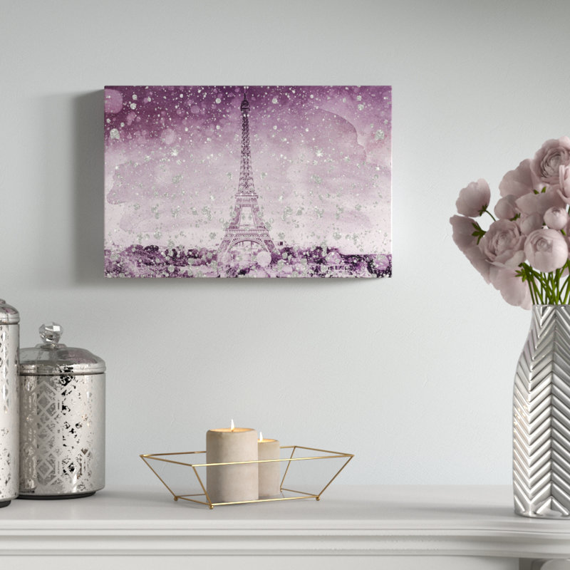 Eiffel Eiffel scintillant prune - impression sur toile tendue, H 30 po x l 45 po, Toile tendue