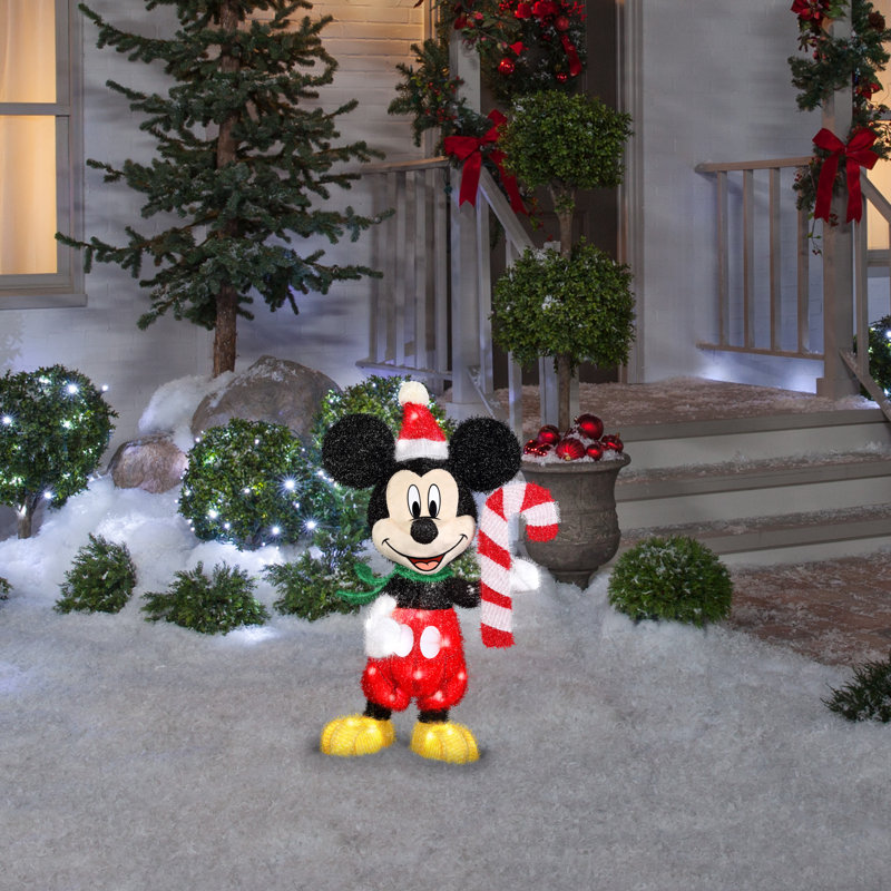 Sculpture de Noël en forme de guirlande lumineuse 3D - Mickey avec canne en bonbon - 28 po - Disney