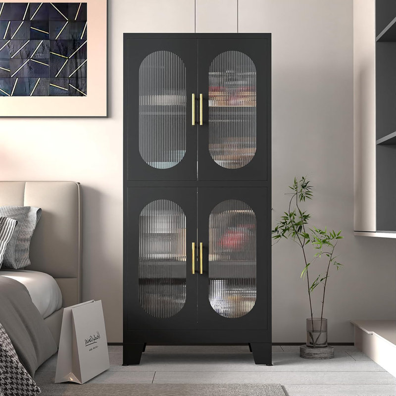 Armoires de rangement pour garde-manger Mordern avec portes en acrylique et tablettes réglables, Noir, noir, noir, noir