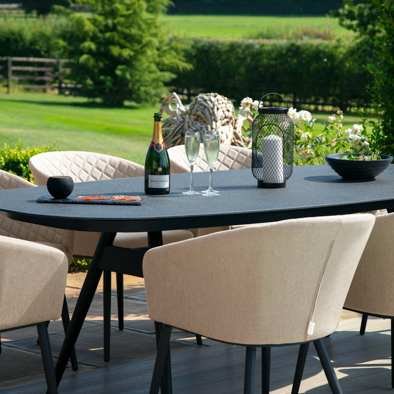 Sladkowski Outdoor Fabric 8 Seat Oval Dining Set, Black, Taupe/Black