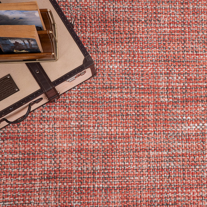 Morris Hand Woven Polyester Indoor/Outdoor Area Rug in Coral/Gray, Rectangle 5' x 8'