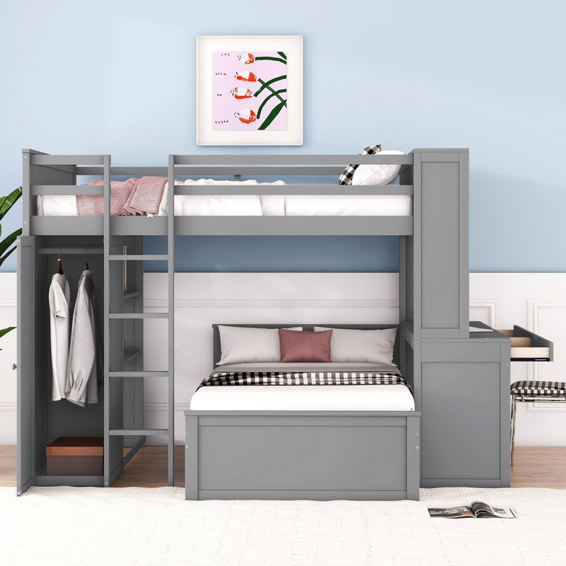 Lit mezzanine multifonctionnel avec support - lit seul, tablettes, bureau et garde-robe pour une vie confortable et une utilisation efficace de l'espace