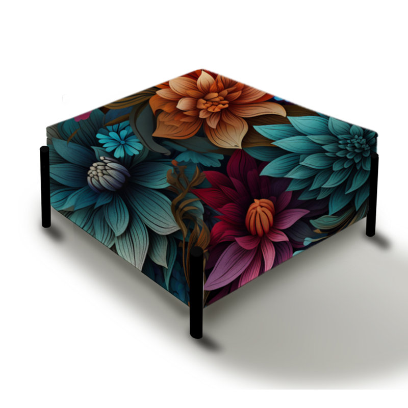 Grand repose-pieds carré à motif floral Dahlia Mandalas