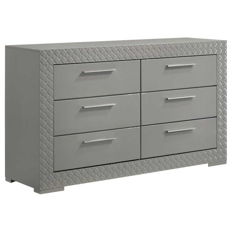 Commode 6 tiroirs grise ultrabrillante, Gris