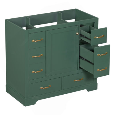 36" Bathroom Vanity Without Sink, Cabinet Base Only, Six Drawers, Multi-Functional Drawer Divider, Adjustable Shelf, Green