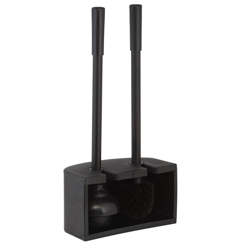 Black Stainless Steel 2-in-1 Toilet Brush and Plunger Set