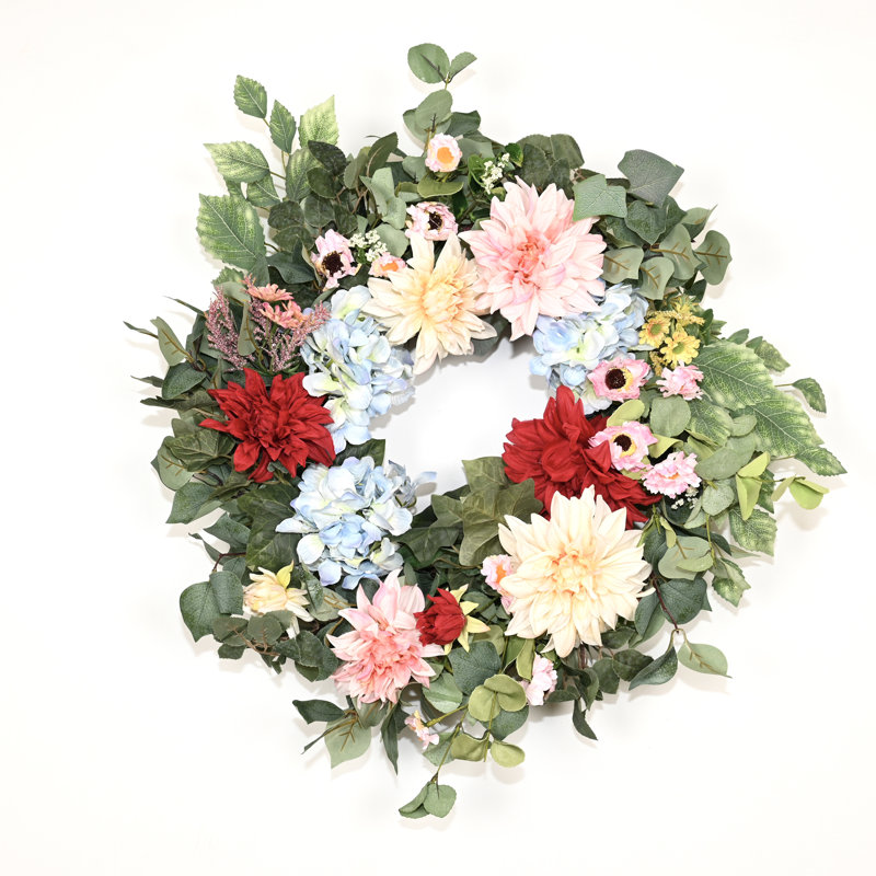 Couronne florale 24 "de fleurs d'hortensia vert Eucalyptus Dahlia