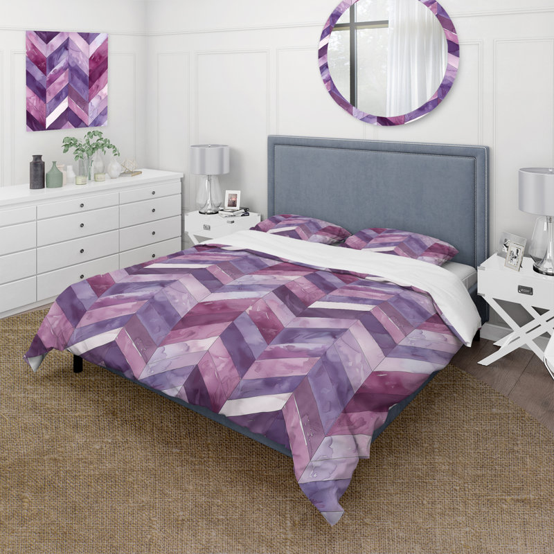 Ensemble de housse de couette violet Midcentury Chevron Bliss I - Midcentury