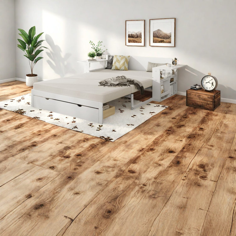 Lit en bois multifonctionnel peu encombrant avec rangement, idéal pour les bureaux à domicile