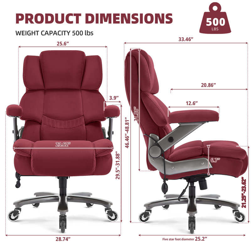 Wayfair Nagib Big And Tall Fabric Ergonomic Office Chair With Adjustable Armrest And Lumbar Support, Burgundy