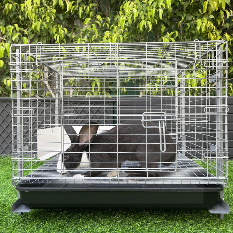 Cage à lapin facile à nettoyer de 24 pouces avec plateau - Maison durable, empilable et confortable pour petits animaux de compagnie (gris)