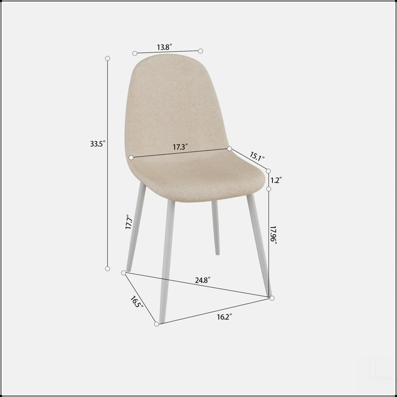 Ensemble de 4 chaises de salle à manger modernes, siège rembourré en tissu de lin, Beige, Blanc