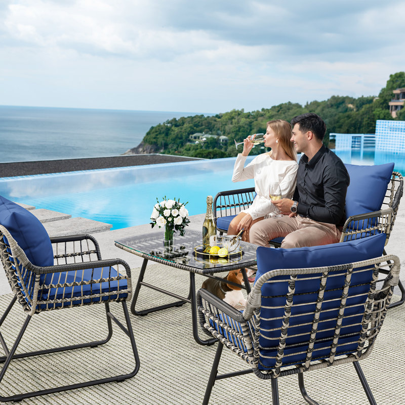 Ensemble bistro Latitude Run® All-Weather Rattan, Bleu, Gris / noir