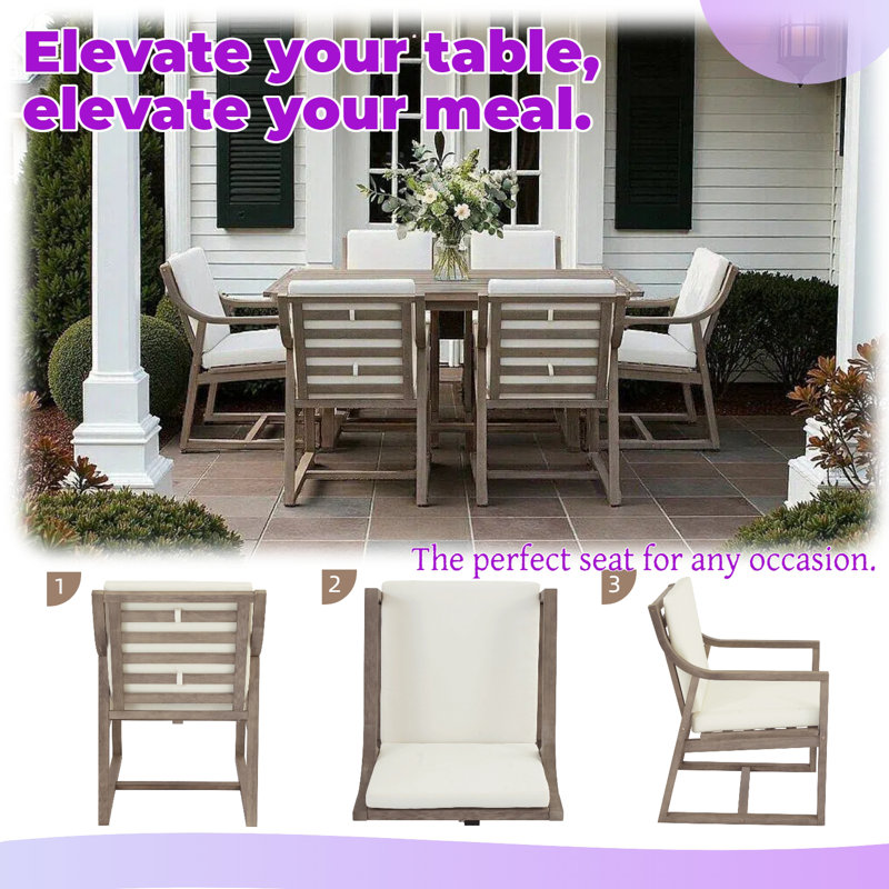 Ensemble repas d'extérieur 7 pièces avec table en bois d'acacia et chaises ergonomiques, Beige et brun