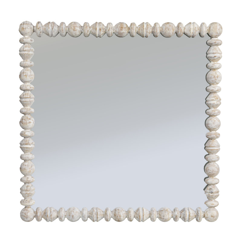 Square Raised Dowel Wood Wall Mirror