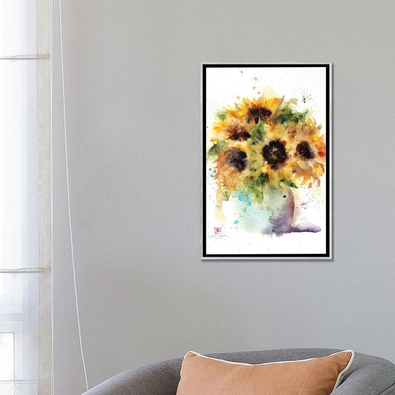 " Sunflower Vase " by Dean Crouser, 26" H x 18" W x 1.5" D, Silver Framed, No Mat