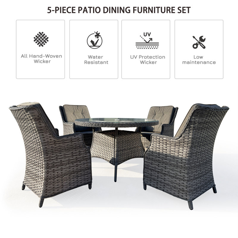 Chanta 4 - Person Patio Dining Set Umbrella Hole Included Round Table with Cushions Included