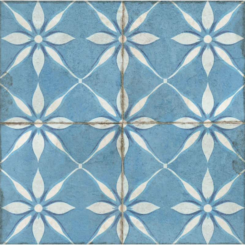 Carrelage mosaïque floral en vinyle 4 po x 4 po (ensemble de 24), Bleu / blanc