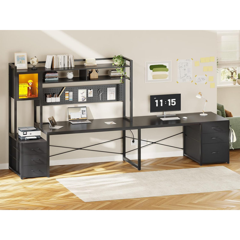 Hagin 67'' W L Shaped Desk, Computer Desk with File Drawer, Black