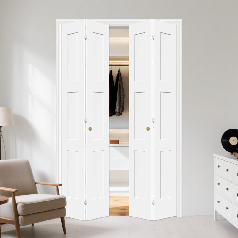 Portes pliantes blanches en bois à 3 panneaux avec trousse de quincaillerie, 24 po x 80 po