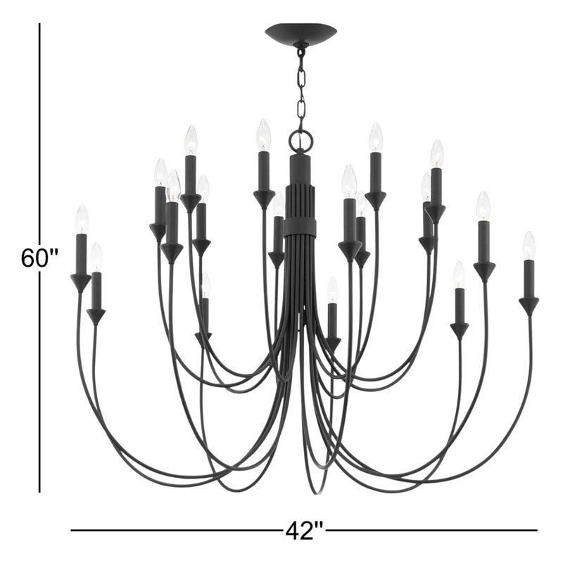 Lustre classique / traditionnel à 18 lumières de style bougie Velia Laraine, Fer forgé