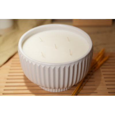 8in MTWH Ceramic rib Bowl Candle (50oz) - Bamboo