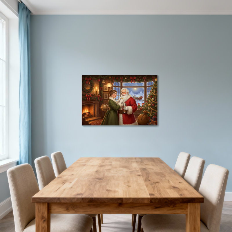 Père Noël et femme dans la chambre de Noël, H 12 po x l 18 po