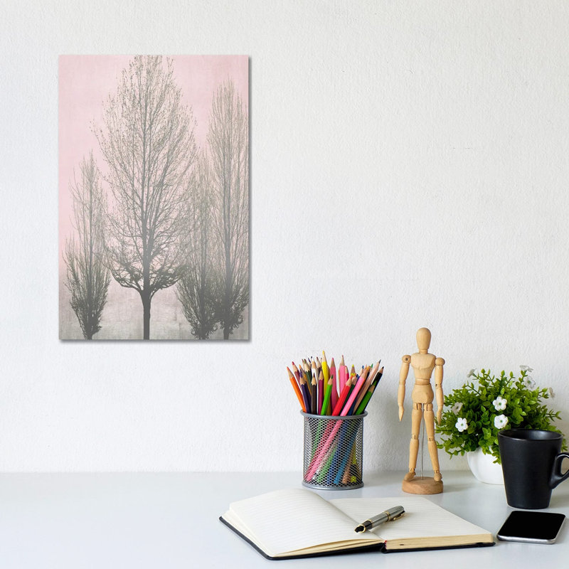 Grey Trees On Pink Panel II by Kate Bennett - Wrapped Canvas Painting, 20.32 cm H x 30.48 cm W