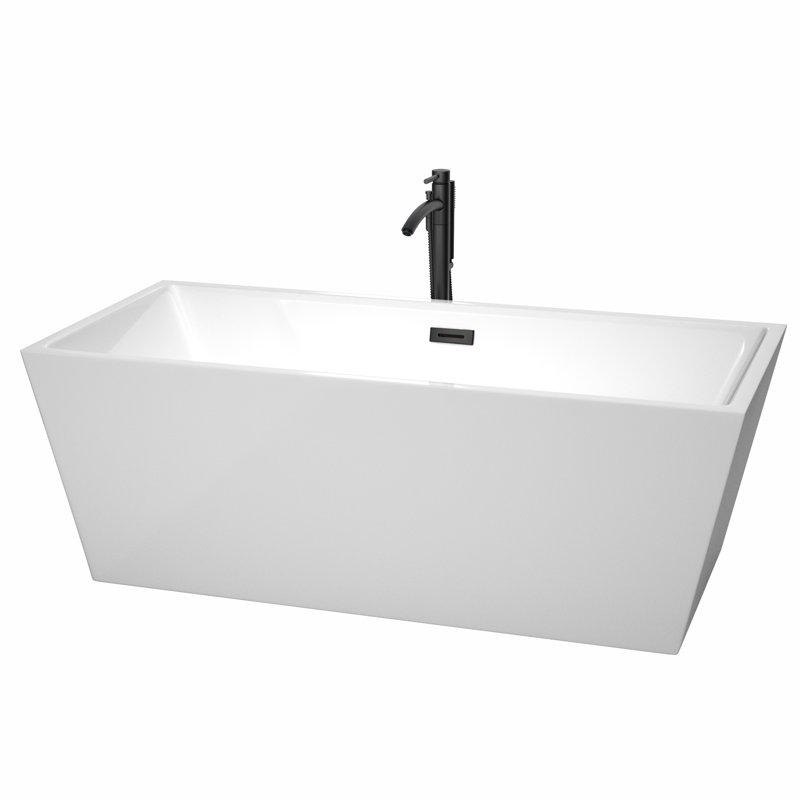 Sara 67'' x 32'' Freestanding Soaking Acrylic Bathtub with Faucet, White/Matte Black