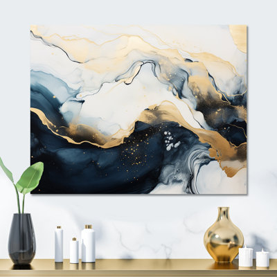 Gold And Blue Abstract Marble Ink II - Marble Wall Decor