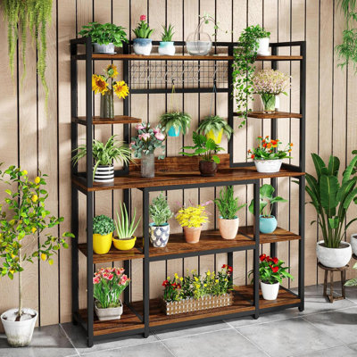 Bakers Rack 55 Wide Kitchen Hutch Cabinet Microwave Stand With 11 Hooks 5 Tier Baker S Rack Kitchen Storage Shelf With Hutch Rustic