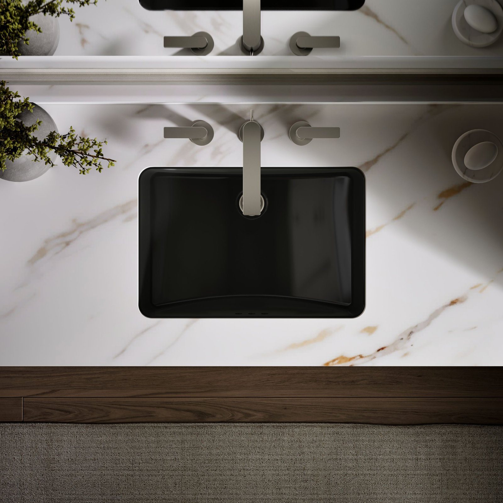 Ladena Finish Vitreous China Rectangular Undermount Bathroom Sink with Overflow, Black 