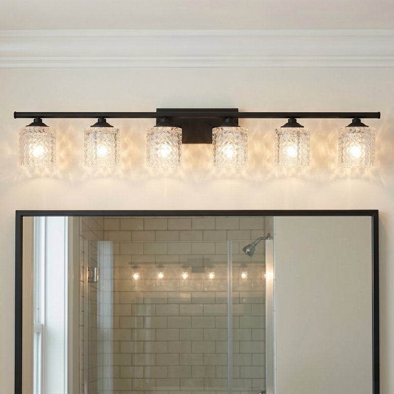 Luminaire de salle de bain à 6 lumières en acier à intensité variable Vernice, Noir mat
