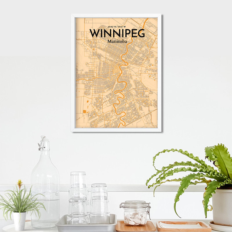 Winnipeg, carte de la ville, impression rétro, H 24 po x l 18 po