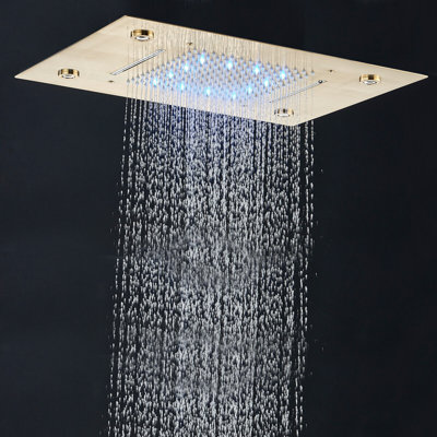 Brushed Gold LED Rainfall Shower Head Waterfall Top Sprayer with Remote control