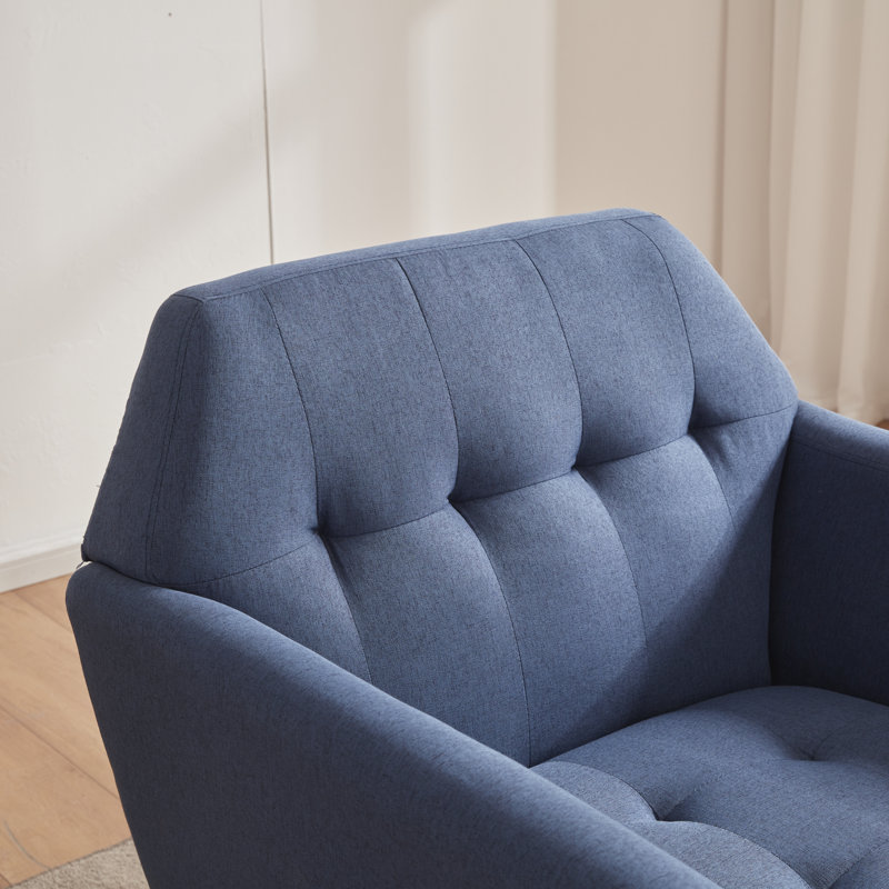 Fauteuil rembourré en lin 30,3 po Kristiona, Mélange de lin bleu