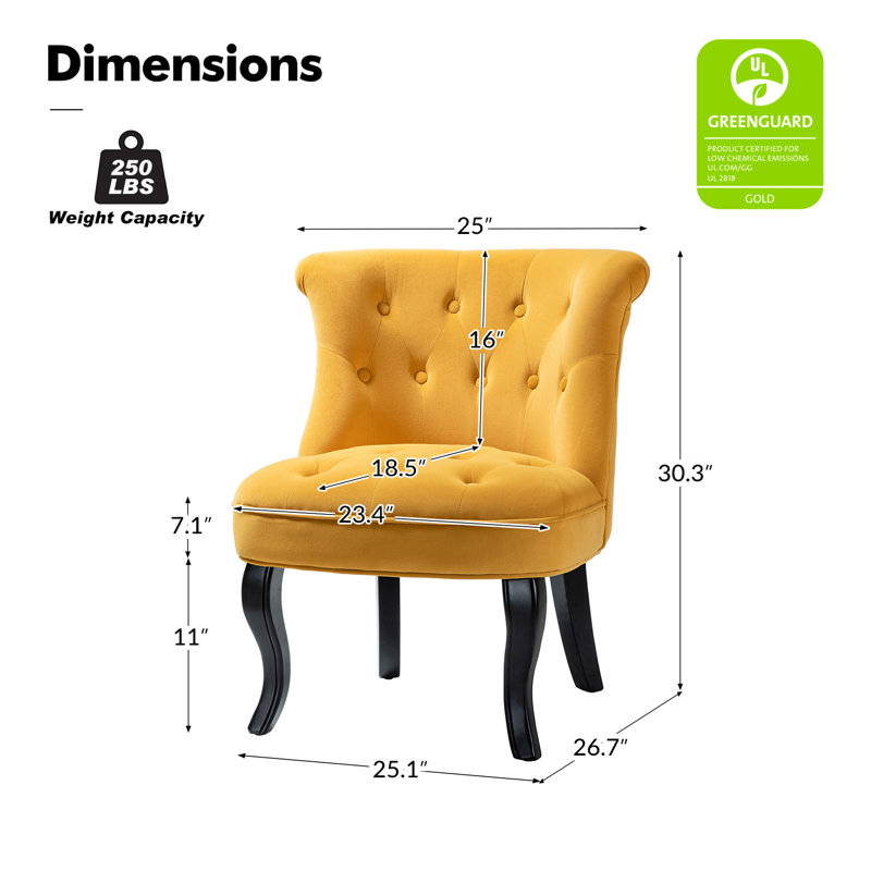 Grenier Traditional Velvet Upholstered Wingback Side Chair with Button-Tufted, Mustard Velvet