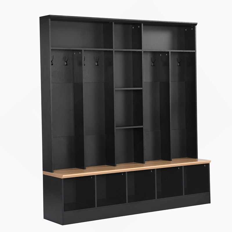 Wide Design Hall Tree with Storage Bench, Minimalist Shoe Cabinet with Cube Storage & Shelves, Multifunctional Coat Rack with 8 Hooks