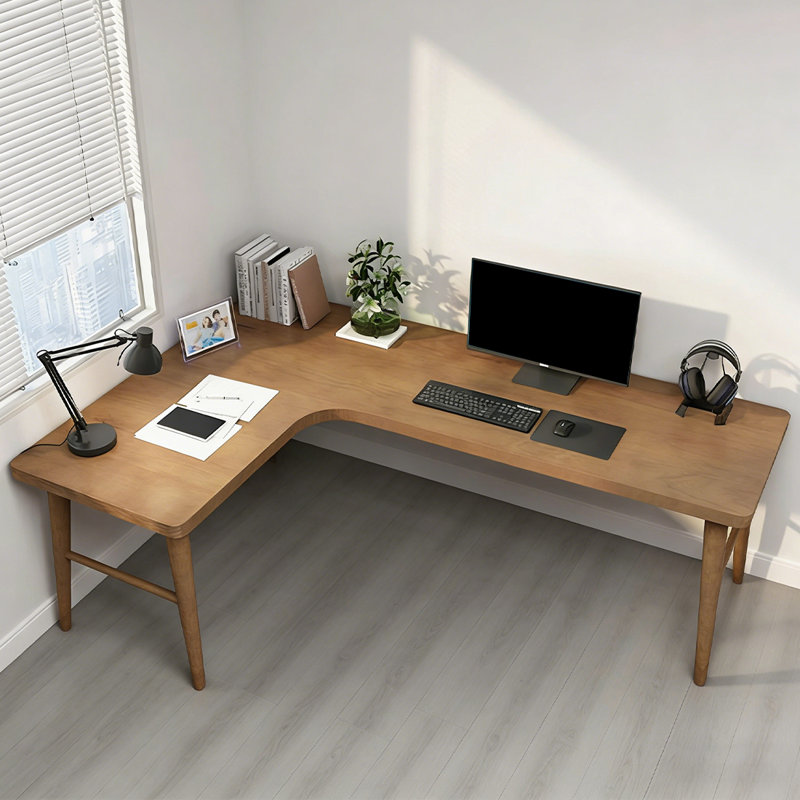 Bureau brun en bois massif en forme de L, Gauche, H 29,53 po x l 62,99 po x P 39,37 po