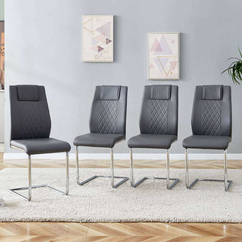 Dining Chairs With Faux Leather,Side Chairs(Set Of 8), Gray, Silver, 8