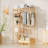 5-Tier Coat Rack, Open Closet Wardrobe with Hanging Rod and Drawer, Bamboo Clothing Organizer Stand