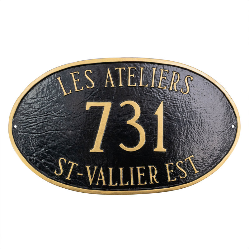 Plaque d’adresse murale sur 3 lignes montgomery, Oui, Noir / argent
