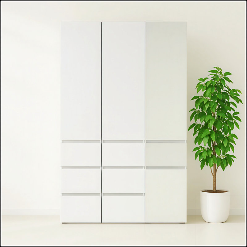 Système de placard modulaire en bois Elise avec tablettes réglables et miroir pour des solutions de rangement personnalisées