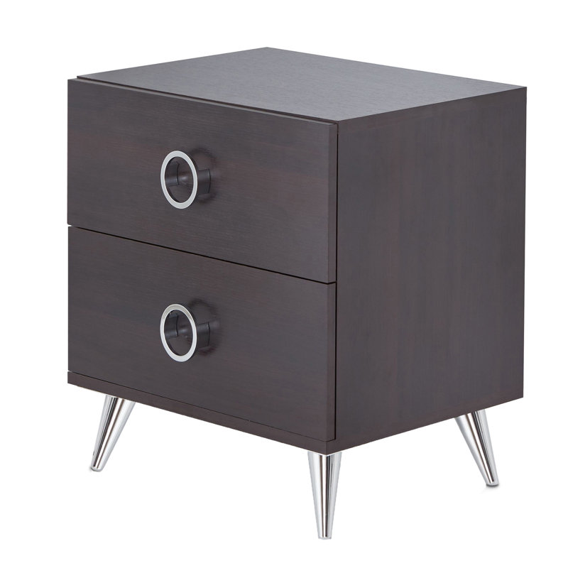 Rectangular Accent Table For Home - 2 Drawers, Modern Silver Legs, Stylish Compact With Two Drawers Organizing Essentials Contemporary, Silver Legs
